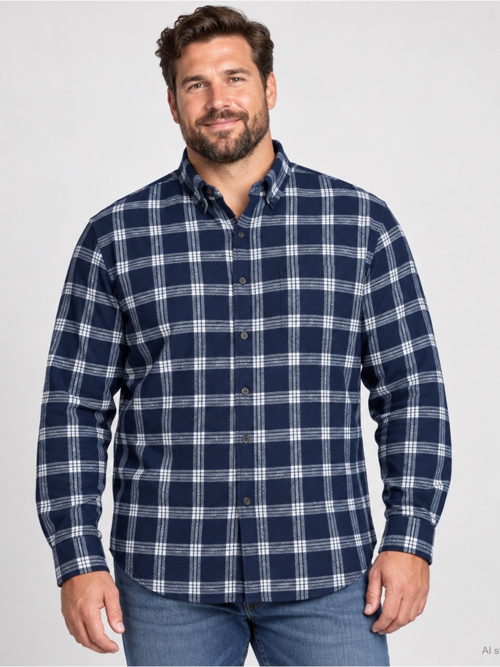 Lands end flannel Lands’ End Navy White Plaid Flannel Shirt Men’s XL Tall Tradi
